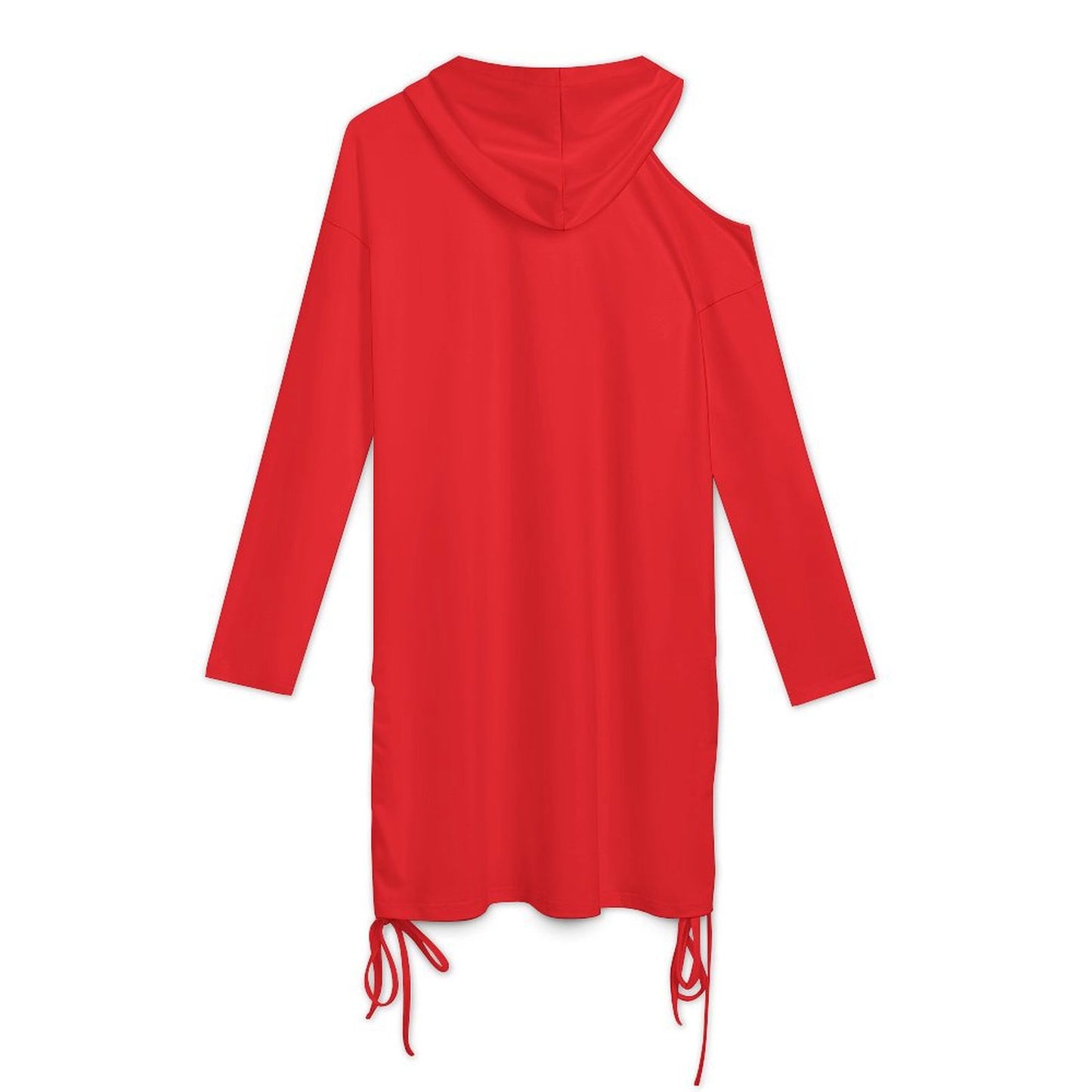 Red Velvet Cake Tie Strap Slit Cut Dress Off-Shoulder Hooded Dress