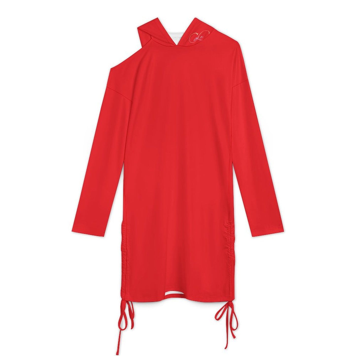 Red Velvet Cake Tie Strap Slit Cut Dress Off-Shoulder Hooded Dress